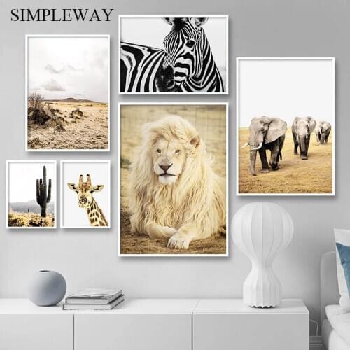Scandinavian Decoration Picture Animal Nature Landscape Poster Print Lion Giraffe Canvas Wall Art Painting Nordic Home Decor