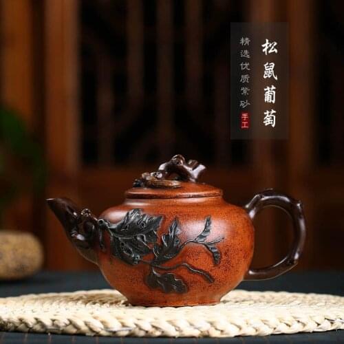 Taiwanese antique reflux pot wholesale sale Yixing purple clay pot squirrel grape handmade tea set gift customization