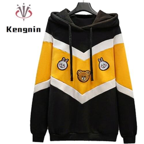 2021 Autumn Winter Loose Women Hoodies Oversized 5XL Thick Ladies Sweatshirts Casual Patchwork Hooded Female Thick Tops KE1765