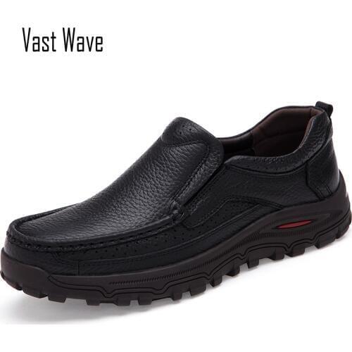 VASTWAVE big size 38-48 mens dress italian leather shoes luxury brand mens loafers genuine leather formal loafers moccasins men