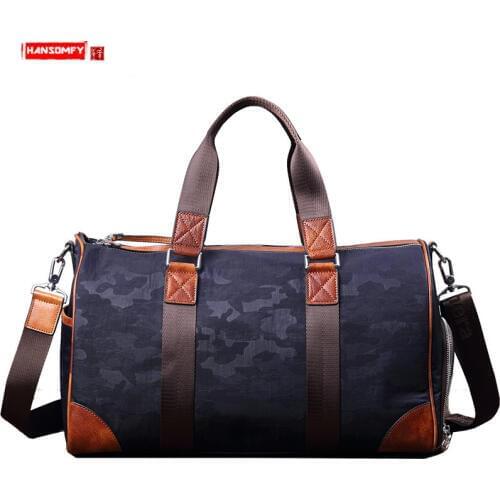 Large-capacity Travel Bag Leather Fitness Bag Nylon Travel Handbag Men Shoulder Messenger Bags Mens Short-distance Waterproof