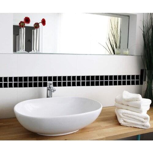 Vividtiles 6-Sheet Black Self Adhsive Smooth Surface Decor Vinyl Wallpaper 3D Peel and Stick Square Mosaic Tiles