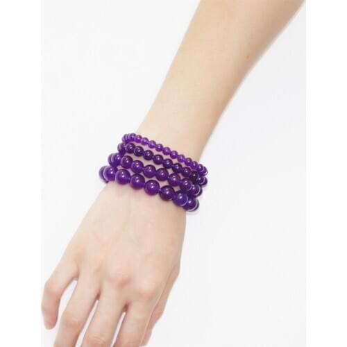 New Trendy Boho Women Bracelet Natural Stone Amethysts Crystal Round Beads Strand Bracelets Bangles Wristband Jewelry 19cm B355