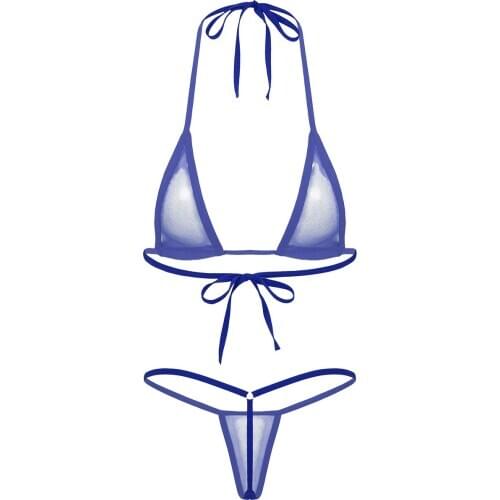 Womens Lingerie Exotic Sets See-through Hollow Out Sissy Transparent Sexy Triangle Bikini Lace-up Bra with T-back Briefs Thong