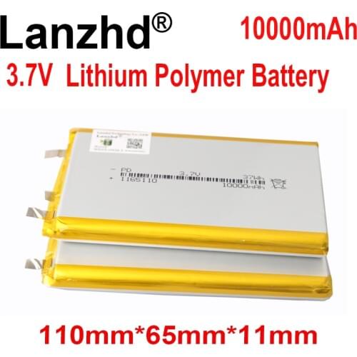1-10PCS 3.7V Li Polymer Battery 10000mAh 110*65*11mm Soft package battery For Power Bank Bluetooth Speakers Tablet DVD battery