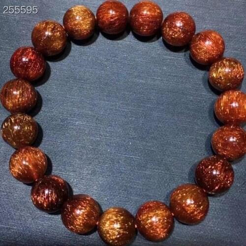 10.5mm Natural Copper Rutilated Quartz Clear Round Beads Bracelet Women Men Cat Eye Wealthy AAAAA