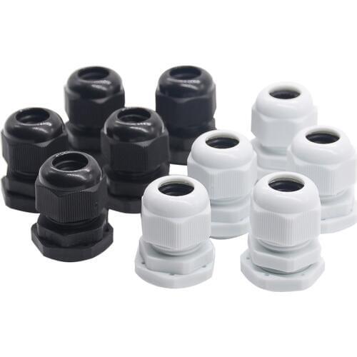 10pcs/lot IP68 M12x1.5 for 3-6.5mm M16x1.5 M20x1.5 M22 Wire Cable CE White/Black Waterproof Nylon Plastic Cable Gland Connector