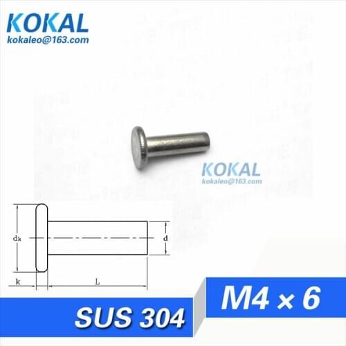 [304-M4*6]100PCS Free Shipping 304 stainless steel M4 Series flush head solid rivets M4*6mm rivets