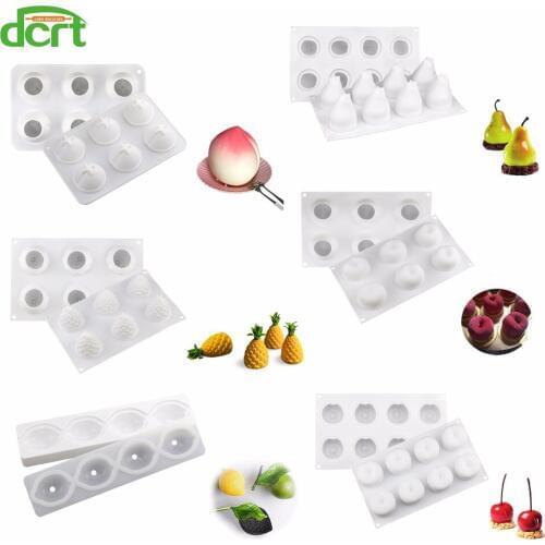 3D Fruit Apple,Pear,Pineapple,Peach,Cherry,Lemon Silicone Mold Cake Mold DIY Fruit Soap Mousse Chocolate Cake Decorating Tools