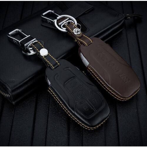 ABAIWAI Car Key Covers for Ford EVEREST Mustang Taurus Keychain Case Remote Holder Bag Auto Parts Accessories Interior Leather