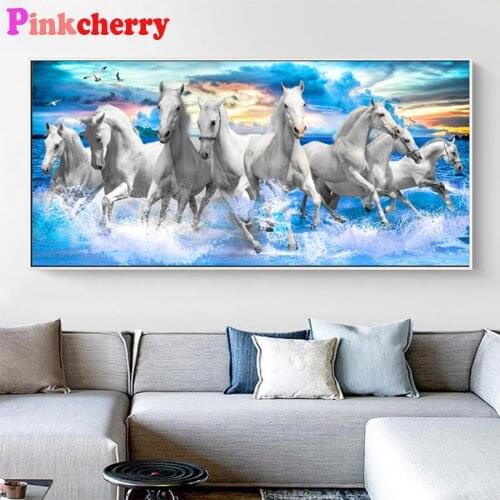 5 d diamond mosaic Modern animal art, white running horse at sunset beach For Living Room Home Decor diamond Painting embroidery