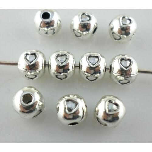 120pcs Tibetan Silver Smooth Round Heart Loose Charm Spacers Beads 5mm Bracelet Beading Findings