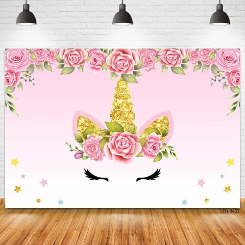 Custom Name Happy Birthday Unicorn Flower Backdrop Baby Children Girls Newborn Photography Backgrounds Party Photozone Photocall
