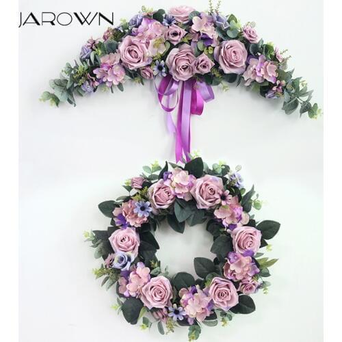 JAROWN Artificial Wreath Threshold Flower Simulation Silk French Rose Floral Garland Wedding Party Decor Home Office Door Flores