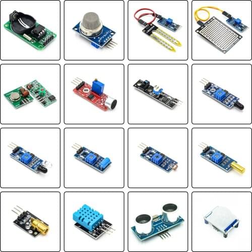 16 in 1 Modules Sensor Kit Project Super Starter Kits for Arduino UNO R3 Mega2560 Mega328 Nano Raspberry Pi 3 2 Model B K62