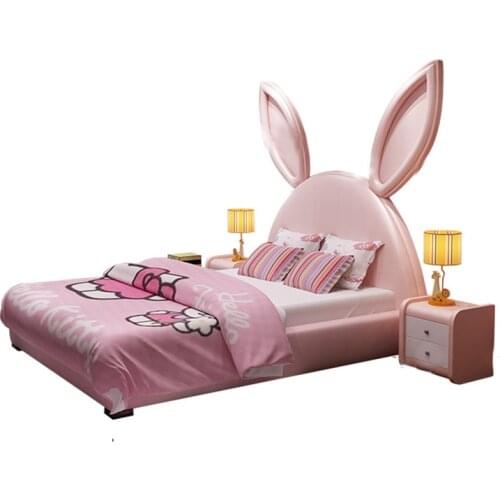 Rabbit ear bed childrens bed cute princess bed sister double bed 1.5m 1.8m leather bed