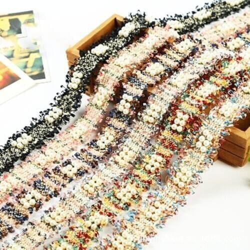 1 Yards/Lot Pearl Seed Bead Beaded Trims Lace Ribbon Fabric Clothes Decoration Wedding Dress Collar Sleeve Lace Applique Crafts