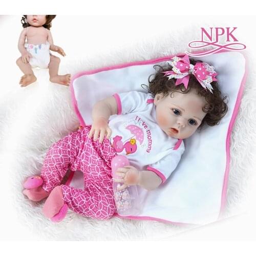 56CM new full body slicone soft real touch reborn baby girl bebe doll reborn Bath toy hand rooted curly fiber hair Anatomically