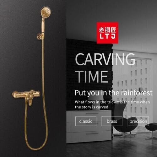 LTJ Antique Brass Rain Shower System Bath Mixer Shower Faucet Rainfall Shower Set For Bathroom Thermostatic Shower LJ10134AAB-1
