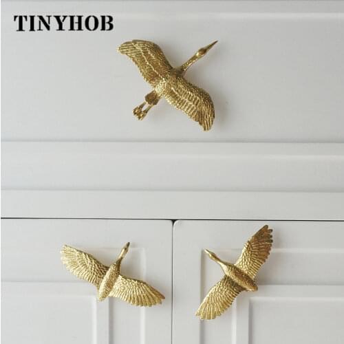 Gold Bird Cupboard Handles Dressers Drawer Knobs Nordic Cabinet Knobs and Pulls Wild Goose Brass Decor Furniture Hardware