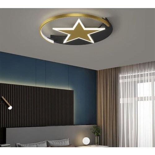 Minimalist Modern Black Gold Star Round Ceiling Lamp LED for Bedroom Living Study Room Restraunt Home Decorative Light Fixture