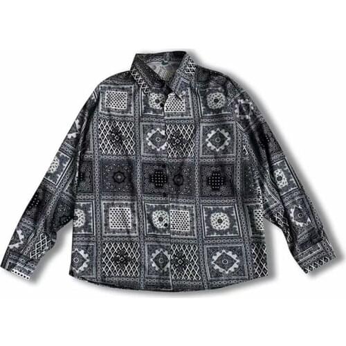 Korean Vintage Bandana Long Sleeve Shirt Men Oversize Polyester Printed Tops Thin Mens Streetwear Autumn Male Clothes 2021