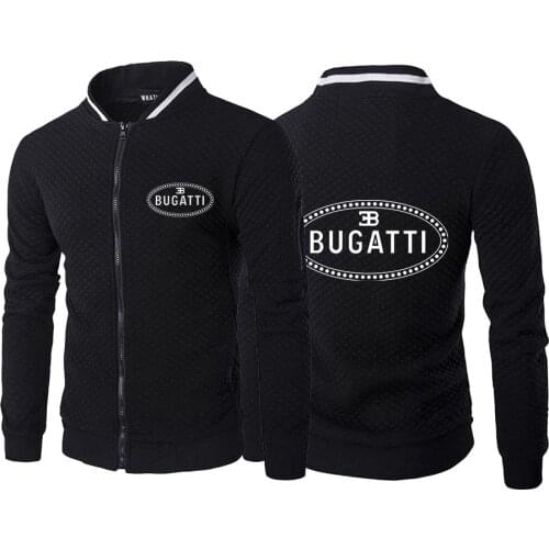 Mens Bugatti Car Logo Spring and Autumn 2021 Hoodies Slim Fit Sweatshirt Outwear Coat Jacket Zip Up Casual Coats Tops