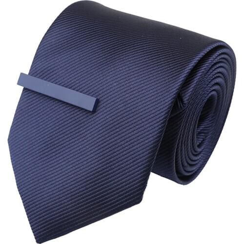 Tie&Clip Set Fashion 8cm Solid Color Polyester Necktie Bright Ties Pin Clips Clasp Colourful for Mens Clothing Accessories