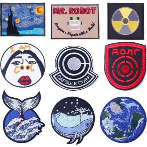 Pulaqi Sea Wave Patches For Clothing Embroidered Iron On Patches For Clothes Punk Rock Badge Garment Stickers Accessories Decor
