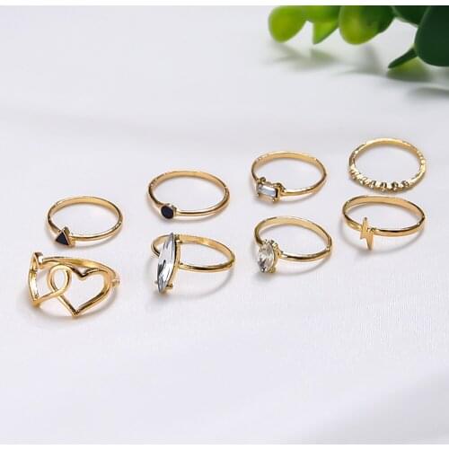 New Exquisite Gold Plate Heart Black-White Crystal Rings For Women 2021 Trend Fashion Lightning Finger Ring Joint Anillos