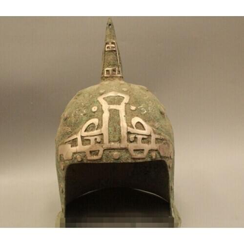 Wholesale factory 14" Ancient Chinese Dynasty Palace Bronze Silver General helmet Cap Statue 25% off