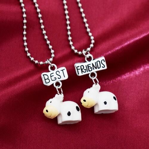 Simulation Cow Animal bff Pendant Necklace Children Best Friends Couple Glass Wish Bottle Friendship Jewelry Birthday Gift