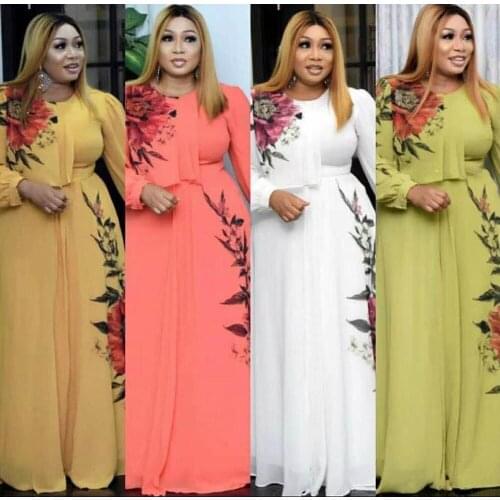 African Print Dresses For Women 2021 New Summer Chiffon Maxi Dress Plus Size Boubou Africain Femme Abaya Dubai Evening Robe