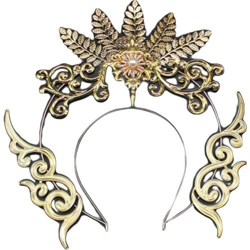 U90E Lolita Halo Crown Pearl Beaded Chain Tiara Gothic Headband Luxury Accessories Embossed Hollow Headwear DIY Materials