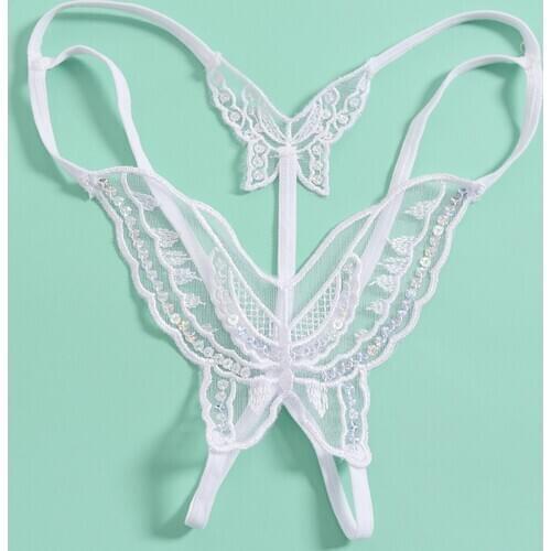 Sexy Women Lace Hollow out Butterfly Shaped G-String Open Crotch Underwear Lingerie Panties Solid Color Exotic Apparel для секса