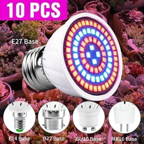 10PCS LED Grow Lights Bitki Yetistirme E27 Full Spectrum LED Grow Lights GU10 220V 3W 5W 7W Indoor Lighting LED Plant Grow Tent