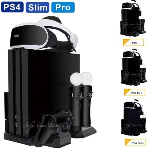PSVR PS4 Pro Slim Charging Cooling Vertical Stand 3 Charger Dock 2 Cooler Fan for Sony Playstation 4 PS VR Console & Controller