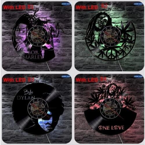 Bob Marley One Love For Reggae Lover Vinyl Clock Led Light Vintage LP Record Handmade Gift Decorative Silhouette Lamp
