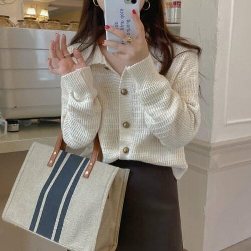 Vintage Elegant Knitted Sweaters Women Solid Casual Korean Fashion Cardigans Long Sleeve Japanese Designer Sweaters Autumn 2021