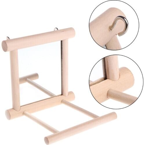 Pet Bird Mirror Wooden Play Toy with Perch For Parrot Budgies Parakeet Cockatiel Conure Finch Lovebird