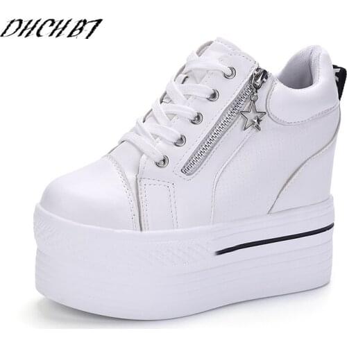 Women Shoes Canvas 2018 Black White Fashion Height Increasing Wedge Heels Casual Elevator Platform Shoes Womens Shoes