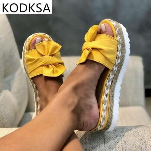 Women Sandals Platform Sandals Shoes Women Bow 2021 Summer Sandals Slipper Indoor Outdoor Flip-flops Beach Shoes Female Slippers