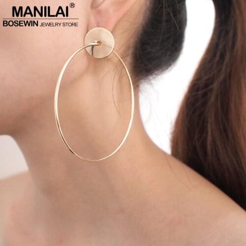 MANILAI 70mm Diameter Alloy Dangle Earrings For Women High Quality Circular Metal Statement Earrings Fashion Wholesale Jewelry