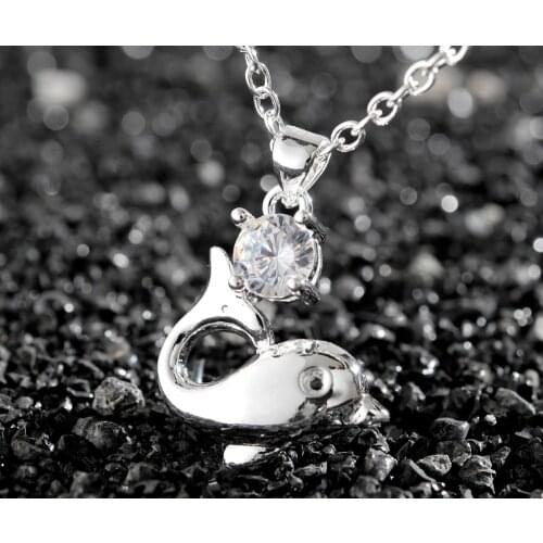 925 Stamped Silver Color WomenS Beautiful Dolphins Pendant Necklace Hot sell Free shipping