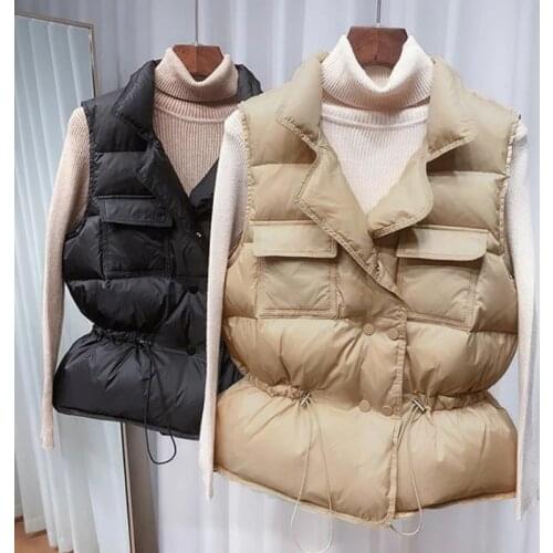 Winter Down Vest Women Short Sleeveless Vest Jacket Lightweight BodyWarmer Waistcoat Female White Gilets Windbreaker Down Coat