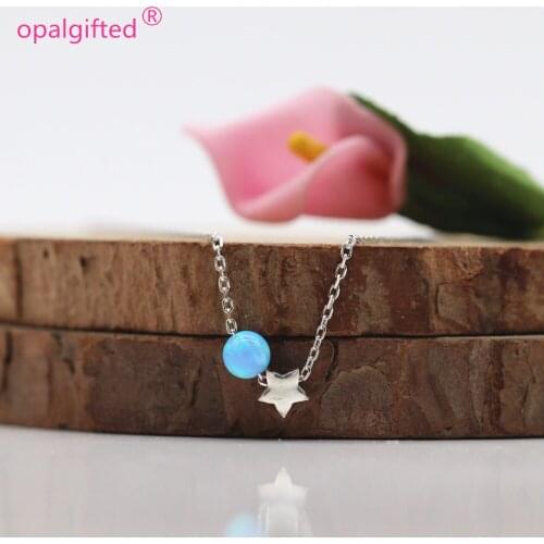 1pc/lot)Free Shipping synthetic fashion 4mm Opal Beads with 5mm 925 silver star Necklace For gift many colors opal beads choose