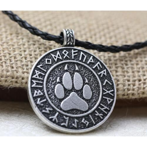 10pcs Norse Vikings Bear Print Amulet Pendant Necklace The Norse Bear Print RUNE PENDANT Necklace Nordic Talisman