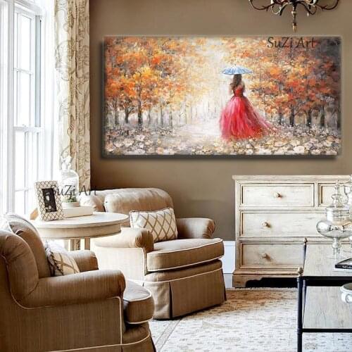 100% Hand Painted Abstract Girl Walking In The Grove Oil Painting On Canvas Wall Art Pictures For Home Decor Bedroom Decoration