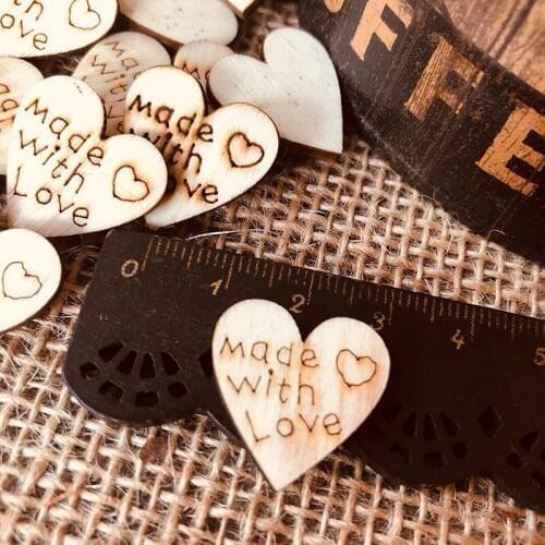 100pcs Rustic Wooden Love Heart Shape Table Scatter 20mm Made With Love Party Wedding Decoration DIY Craft Handmade Accessories