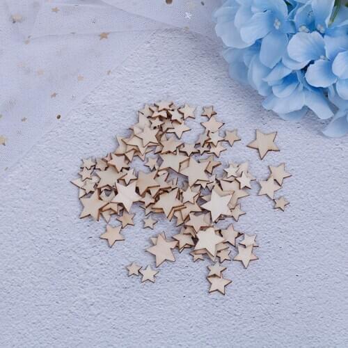 100PCS Wooden Stars For Arts Crafts DIY Decoration Birthday Wedding Display